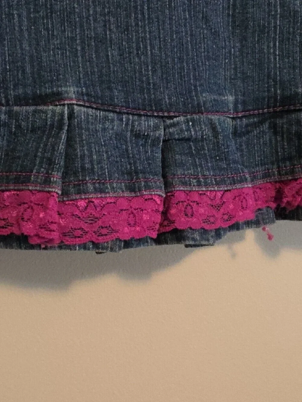 Disney Tinkerbell Girls Blue Denim Jacket with Pink Lace Trim and